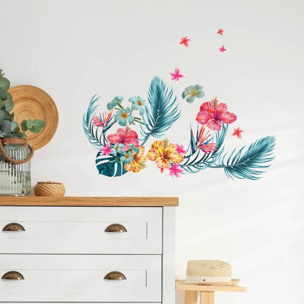 Asian Paints 70 cm Tropical Flowers & Leaves Removable Sticker