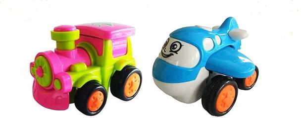 K A Enterprises Combo Set of 2 Friction Powered Toys -Mini-Train Engine & Aeroplane Toys for Toddlers, Baby, Kids, Child, Girls Pack of 2 Toys (2 Pc)