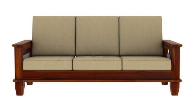 PR FURNITURE Premium Quality Sheesham Wood Three Seater Sofa For Living Room |Cushion :- Cream Fabric 3 Seater  Sofa