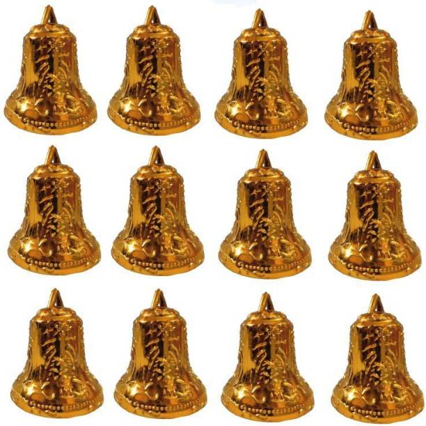 snehatrends Antique Embossed Plastic Copper Golden Jingle Bells for Jewelry Ornament for Home Decor Christmas Tree Decoration DIY Crafts Hanging Bells Party Decoration 2.5inch- Pack of 12 Ornamental Bells Pack of 12