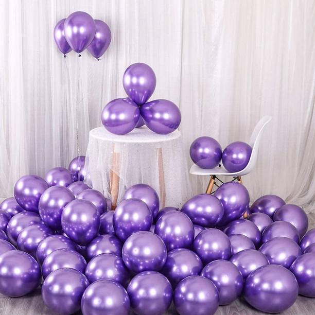 Bash N Splash Solid Helium quality Chrome Purple Latex Party Decoration Balloon (Pack of 50) Balloon