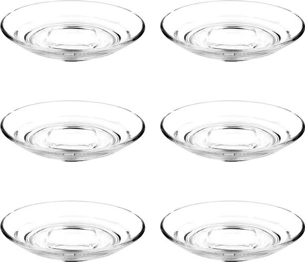 वेट्रियो Crystal Clear Glass Saucer Set Premium Glass Plain Exotic Saucer for Tea Cup Or Coffee Mug Hold Or Tea DrinkCrystal Clear Glass Saucer Set of 6 Only Saucers Without Cup for Serving Tea Coffee Snacks काँच