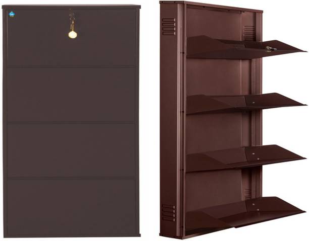 Delite Kom 29 Inches wide Latitude Four Door Powder Coated Wall Mounted Metallic Coffee Metal Shoe Rack