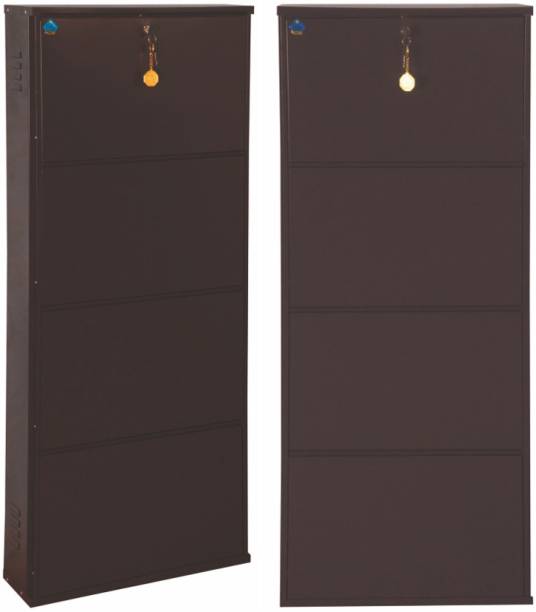 Delite Kom 20 Inches wide Latitude Four Door Powder Coated Wall Mounted Metallic Coffee Metal, Metal, Metal Shoe Rack