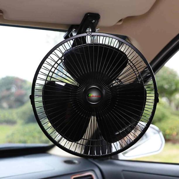 Selifaur 12 Volt DC/15 Watt/1.4 Amp/6 Inch Auto Rotate + On/Off Switch + Wiring Set Portable Electric Oscillating Fan for Car, Auto, Caravan, Boat, Truck, Buses, Vehicle, Truck, Automobile Cooling Fan Clip On Fan Steel Metal Body Car Interior Fan