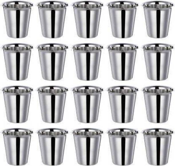 GOODNESS INTERNATIONAL Pack of 20 Stainless Steel SS Pack of 20 Stainless Steel SI Pack of 20 Stainless Steel Tea Steel Cup Stainless Steel Glass,Dumru Tea Cup,Reusable Steel Coffee Mug Pyali,Ideal for Serving Coffee and Tea Stainless Steel Policed Finish Steel Payali Set,Mini Cup Set. (Silver)