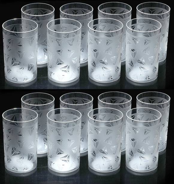 Flipkart SmartBuy (Pack of 16) Prism Pattern Water Juice Plastic Glasses Set Of 16 Glass Set