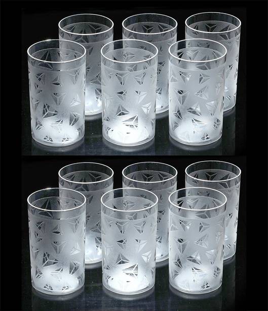 सेंट्रीकस 100% Unbreakable Prism pattern Water Juice Drinking Glasses Set of 12 (White,Plastic) Glass Set ग्लास सेट