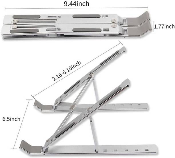 PRL TRADERS Laptop Stand/Laptop Holder Riser/Computer Tablet Stand 6 Angles Adjustable Aluminum Ergonomic Foldable Portable Desktop Holder Compatible with MacBook All Other Notebook Laptop Stand Adjustable Computer Stand Ergonomic Portable Tablet Stand Foldable Compatible with MacBook (Silver) Laptop Stand