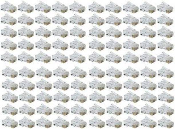 VISHNU VALLABH 100pcs RJ45 Connectors Modular 8 Pin Network Cable Plugs RJ-45 Adapter Crimps Network Interface Card (Crystal Clear, Gold Plated) Network Interface Card