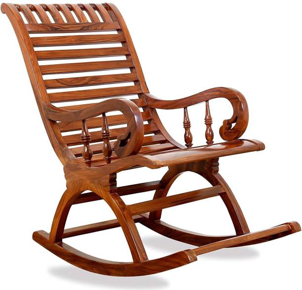 Decorhand Teak Wood Rocking Chair For Living Room / Garden - Rosewood Finishing for adults/Grand parents Solid Wood 1 Seater Rocking Chairs