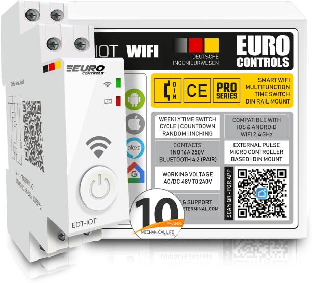 EURO EDT-IOT WIFI IOT AC/DC 48 - 240V 16 Amp Automation Stable Time switch with Time scheduling - Remote Access - Memory Functions - Retrofit din rail mount Smart Switch