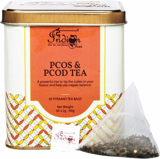 The Indian Chai PCOS & PCOD Tea 30 Pyramid Tea Bags, With Spearmint, Chasteberry, Superherbs, Helps with Facial Hair Growth, Scalp Hair Loss related to Hormonal Imbalance, Unwanted Hair Herbal Infusion Tea Tin