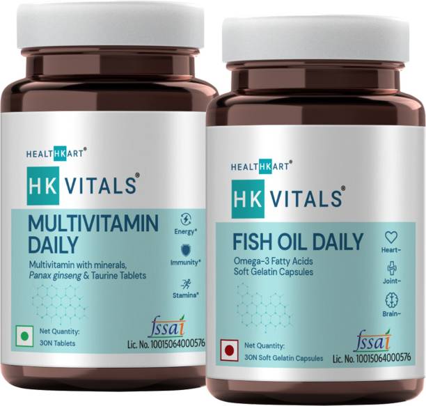 HEALTHKART HK Vitals Multivitamin + Fish Oil (30N tabs+ 30N Softgel caps), 2 Piece(s)/Pack