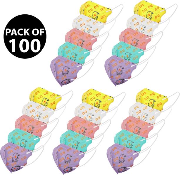 LeSafe Combo Pack Of 100 Pcs N95 Kids Mask 5 Layers Protraction of Anti Dust/Pollution and Bacteria, 95% Hard Filtration, Flexible Ear Strap With Special Printed Designing For Children (Girls & Boys) Mask N95-Children_001 Reusable, Washable