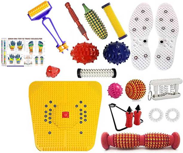netclub NC-1209 2000 01sw Acupressure Massager & Sujok Therapy Tools Combo Kit For Stress and Pain Relief With Bio-Magnetic Power Foot Mat & Shoe Sole Foot Roller-Pyramidal Cuts Wooden with accupressure chart massager Massager
