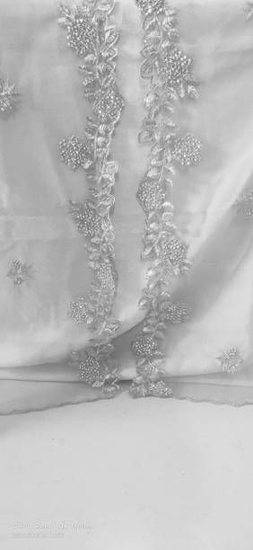 Net Embroidered, Embellished Silver Women Dupatta