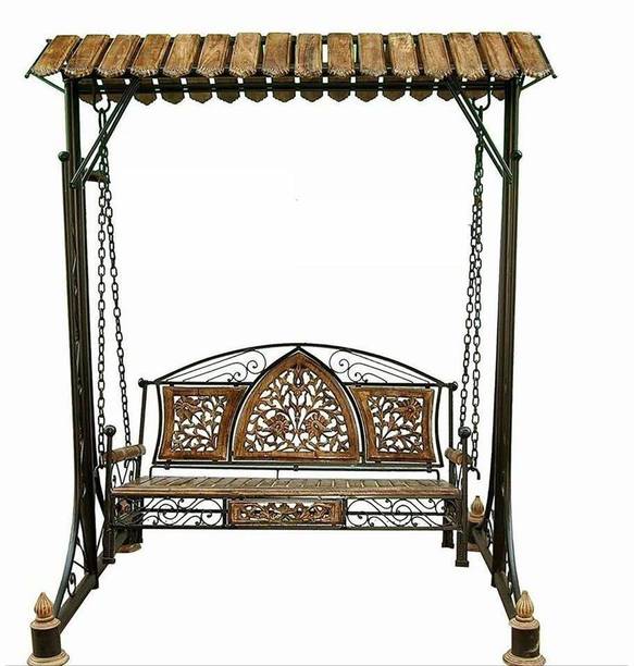 Casa Trading Solid Wood & Iron Garden, Balcony Swing, Hammock, Jhoola, Cradle Wooden Large Swing