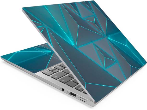 Techfit HD Printed Easy to Install Full Panel Laptop Skin/Sticker/Stretchable Vinyl/Cover for all Size Laptops upto 15.6 inch No Residue, Bubble Free - Cyan Neon Pyramids Self Adhesive Vinyl Laptop Decal 15.6