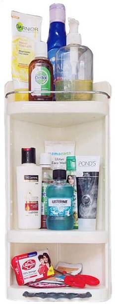 Grace Fine Ware Corner Bathroom Cabinet Storage Rack Shelf n(Number of Shelves - 2, Ivory) Plastic Wall Shelf