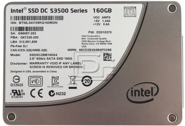 Intel S3500 GOLD series 160 GB Laptop, Surveillance Systems, Network Attached Storage, Servers, All in One PC's Grey SATA Internal Solid State Drive (SSD) (SSDSC2BB160G401)