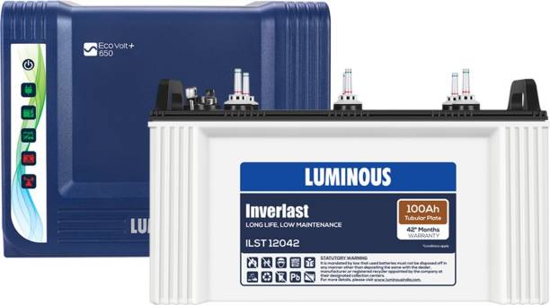 LUMINOUS Eco Volt + 650 with ILST12042 100AH Tubular battery Tubular Inverter Battery