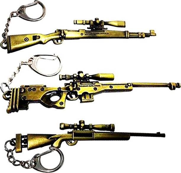 eweft Pubg Theme Key Chain Combo Set of 3 Kar98 M24 & AWM Gold Sniper Gun Key Rings / Pubg Keychains Key Chain