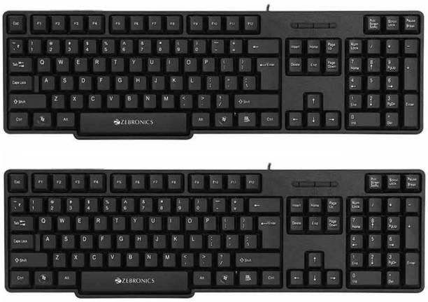 ZEBRONICS zeb k20 usb wired uv coted good quality keyboard combo pack of 2 Wired USB Standard Multi-device Keyboard Compatible with Desktop, Laptop, Mac RGB Backlit,stand support,zeb k20