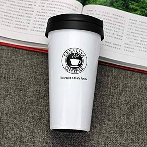 Aryshaa ™ White Vacuum Insulated Travel Stainless Steel Coffee Tea With Handled Thermos 380 mL Stainless Steel Coffee Mug