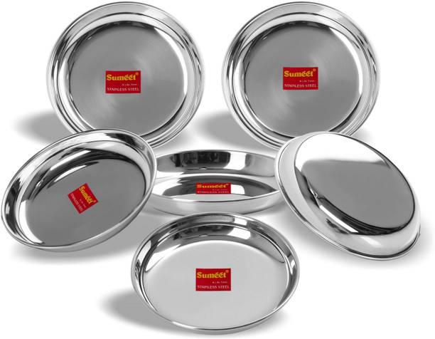 सुमीत Stainless Steel Heavy Gauge Small Halwa Plates with Mirror finish 14.5cm Dia - Set of 6pc हाफ प्लेट