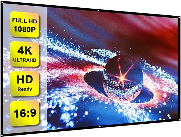royality 100 Inches Diagonal, 16:9 Aspect Ratio, 87 Inches x 49 Inches, 1.2 Gain, Black Coated From Back Side, Supports UHD-3D-4K-8K Technology Universal Eyelets Type Foldable Projector Screen (Width 221 cms x 125 cms Height) Projector Screen (Width 221 cm x 125 cm Height)