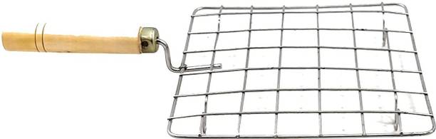 NOHUNT 1 pcs Stainless Steel Non-Induction Base Square Papad Jali Roti Roast Grill with Wooden Handle Roaster Chapati Toast|Barbeque Jali Roti Roast Grill Papad Roaster Chapati Toast Grill Wooden Handle Paneer Tandoor Net-Square 2 kg Roaster