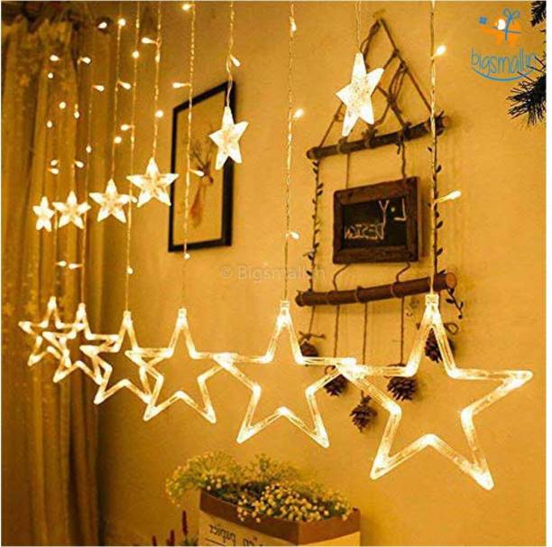 Balloonistics Star Curtain Lights 12 Stars 138 LED String Lights 8 Modes Stars Shaped Lights Plug in Curtain Lights for Bedroom, Wedding, Party, Christmas, Diwali Decorations for The Home LED Garland Pack of 1