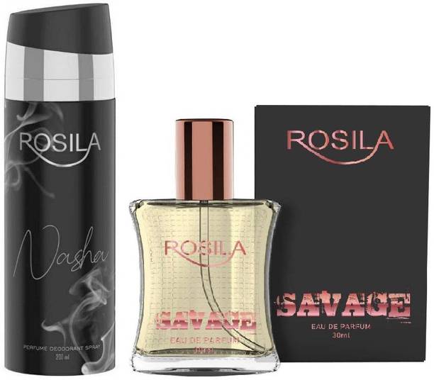 Rosila Nasha Perfume Deodorant Body Spray 200ml(Toxic Free Deo) With Savage Perfume 30ml (Eau De Parfum) Luxury Scent Long Lasting Fragrance | Ideal Gift for Men & Women