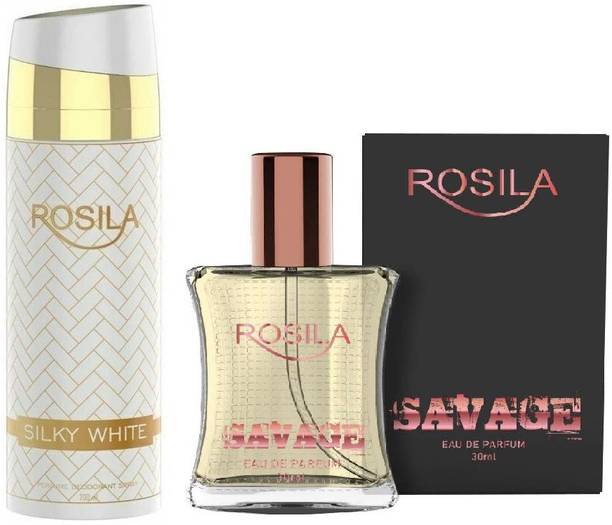 Rosila Silky White Perfume Deodorant Body Spray 200ml(Toxic Free Deo) With Savage Perfume 30ml (Eau De Parfum) Luxury Scent Long Lasting Fragrance | Ideal Gift for Men & Women