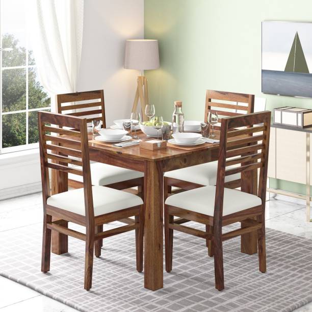 LOONART Solid Sheesham Wood Four Seater Dining Set For Dining Room / Restaurant. Solid Wood 4 Seater Dining Set