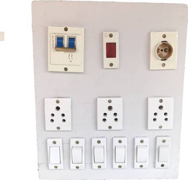 OsmiumPro Wooden Electric Swtich Board 6 Switches,3 Sockets,1 Indicator,1 Bulb Holder & 1 MCB 6 A Three Pin Socket