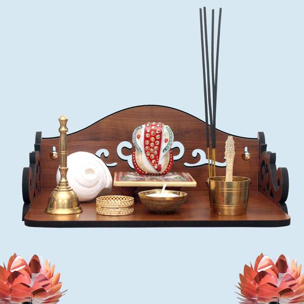 CSEL Wooden Beautiful Mandir, Pooja Room Home Decor Office,Home Temple Wall Hanging Product (Height-5 inch, Depth-8.85 inch, Width-12 inch) (Walnut) Wooden Wall Shelf