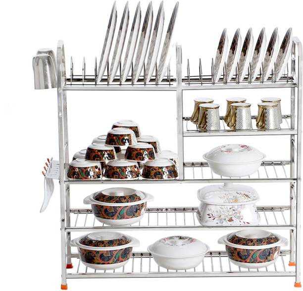 IRONTECH Utensil Kitchen Rack Steel 5 Layer 30X32 inch Wall Mount Modern Kitchen Utensils Dish Rack Stainless Steel Kitchen Rack Kitchen Storage Rack/Utensils Rack with Plate & Cutlery Stand