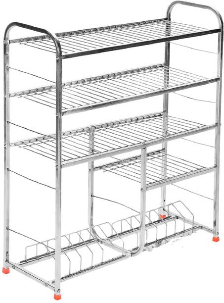 आयरनटेक 5 Layer 30X31 inch Wall Mount Modern Kitchen Utensils Dish Rack Stainless Steel Kitchen Rack Kitchen Storage Rack/Utensils Rack with Plate & Cutlery Stand स्टील रसोई रैक