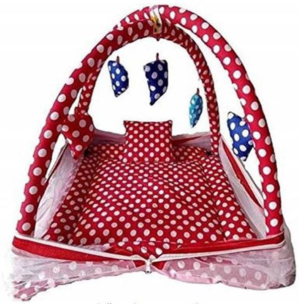 HARSHIKA ENTERPRISES Polyester Infants Washable New Born Baby Bedding Set Play Gym with Mosquito Net and Hanging Toys for Baby Boy's & Baby Girl's (0-9 Months) Mosquito Net