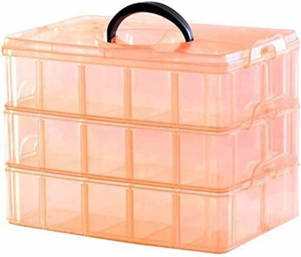 XYJIQS Plastic 3layer 30 Grid Square Portable Transparent Storage Detachable Box Organizer Case for Jewellery Sewing Button Earrings Hair Accessories Material, Organizer mekeup, Jewelry Vanity Box