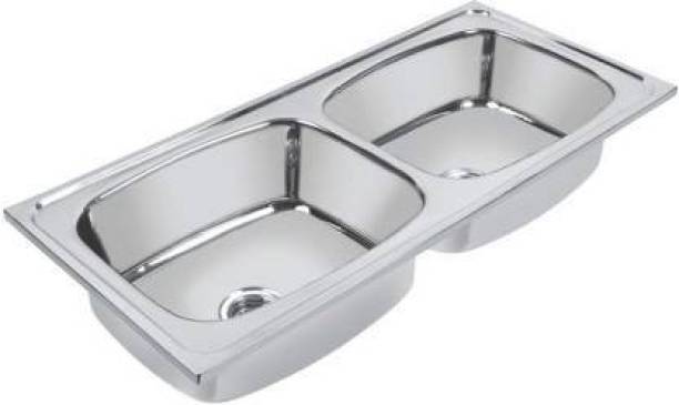Prestige (37"x18"x8"Inch) Oval Double Bowl stainless steel Chrome Finish kitchen Sink With Waste Coupling , Vessel Sink (CHROME) Vessel Sink