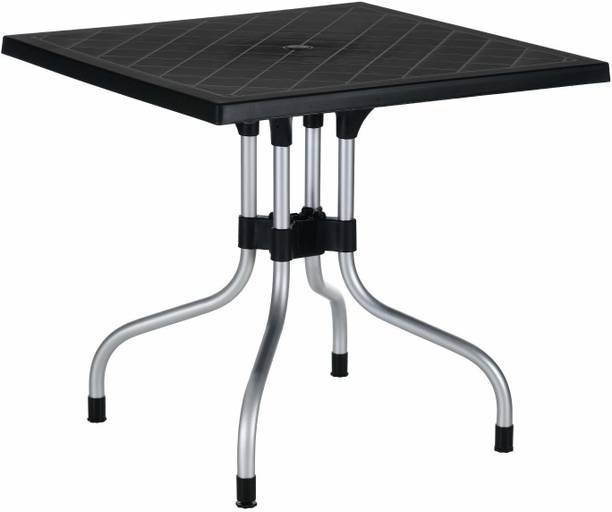 Binani Olive Plastic Foldable Square 4 Seater Dining Table with Aluminium Base Plastic 4 Seater Dining Table