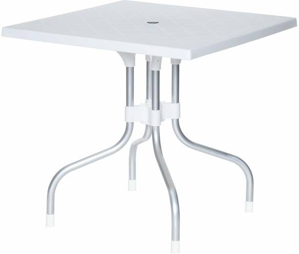 Binani Olive Plastic Foldable Square 4 Seater Dining Table with Aluminium Base Plastic 4 Seater Dining Table