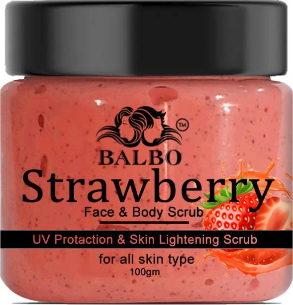 BALBO Naturals Pure and Light Tan Removal Scrub Natural Strawberry Face & Body Scrub For Skin Brightening Strawberry Ayurveda, Exfoliate Knees, Elbows, Face, Body ,Scalp, Arms etc body face Scrub for all type of Skin Scrub