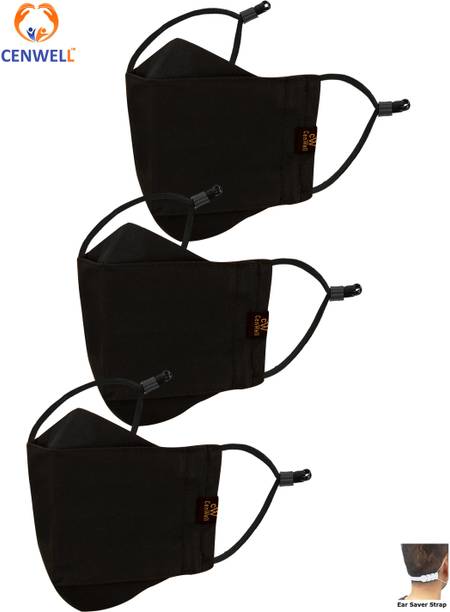 CENWELL CENWELL 100 % BLACK Cotton 3D Face Mask Reusable Washable Breathable Designer Skin Friendly N95 Soft Cotton Fabric Face Mask with Adjustable Ear loops & Ear Saver Strap (Anti Pollution Mask, Anti Viral Mask, Anti Bacterial Mask) COOL BLACK Water Resistant, Reusable, Washable Cloth Mask With Melt Blown Fabric Layer