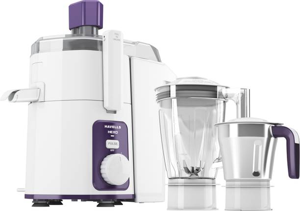 HAVELLS Hexo 2 Jar 1000 W Juicer Mixer Grinder with 1 year extended warranty (2 Jars, White, Purple)