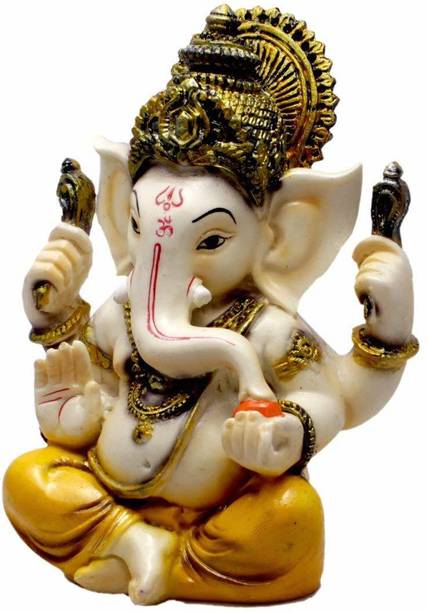 Mastermade Polyresin Hand Carved God Ganesha Resin Idol Sculpture Statue, Size 5.6 Inches, Multicolour Decorative Showpiece  -  10 cm