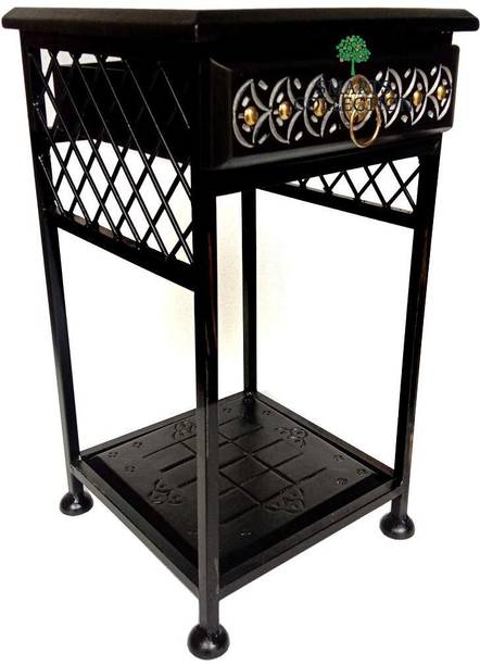 Smarts collection Wrought Iron Bedside Table/End Table/Sofa Side Table/Corner Table with Drawer Storage Attractive Look for Bedroom, Living Room and Office Decoration Antique Solid Wood Side Table
